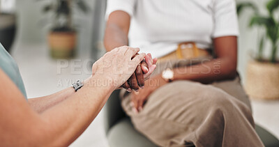 People, holding hands and closeup in group therapy with support, circle and kindness for mental health. Men, women and empathy for compassion, help and psychology with trust, consulting or community