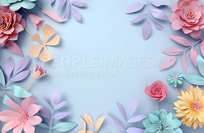 Flowers, wallpaper and design or painting for art with colors for creativity and visualization. Abstract, artistic and drawing of plant for background or decor with floral, leaves and nature