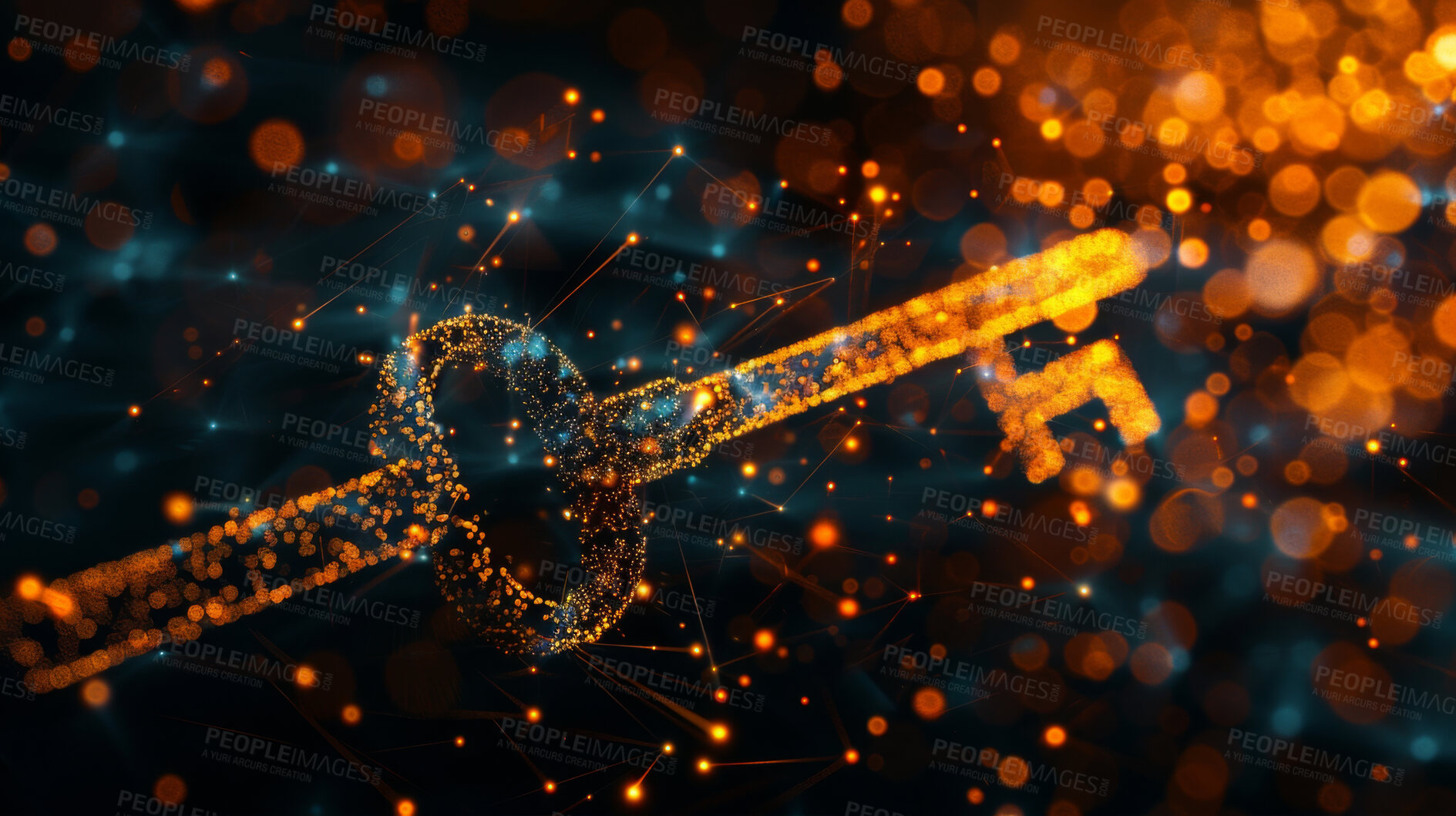 Buy stock photo Abstract, key and creative with data safety for digital with software in future with password protection. Cyber security, hacker and crime with phishing for information with cloud computing in tech