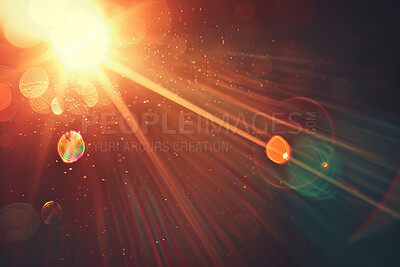Sun, light and flare in nature with blur in overlay for art, decor or motion in dark background. Sunbeam, effect and rays in bokeh for vibrant, wallpaper and inspiration for abstract, glow or flash