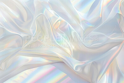 Color, background and holographic fabric with texture, light and space with pastel neon shine. Pattern, backdrop and cloth with iridescent glow for creative pearl art, wallpaper or futuristic design