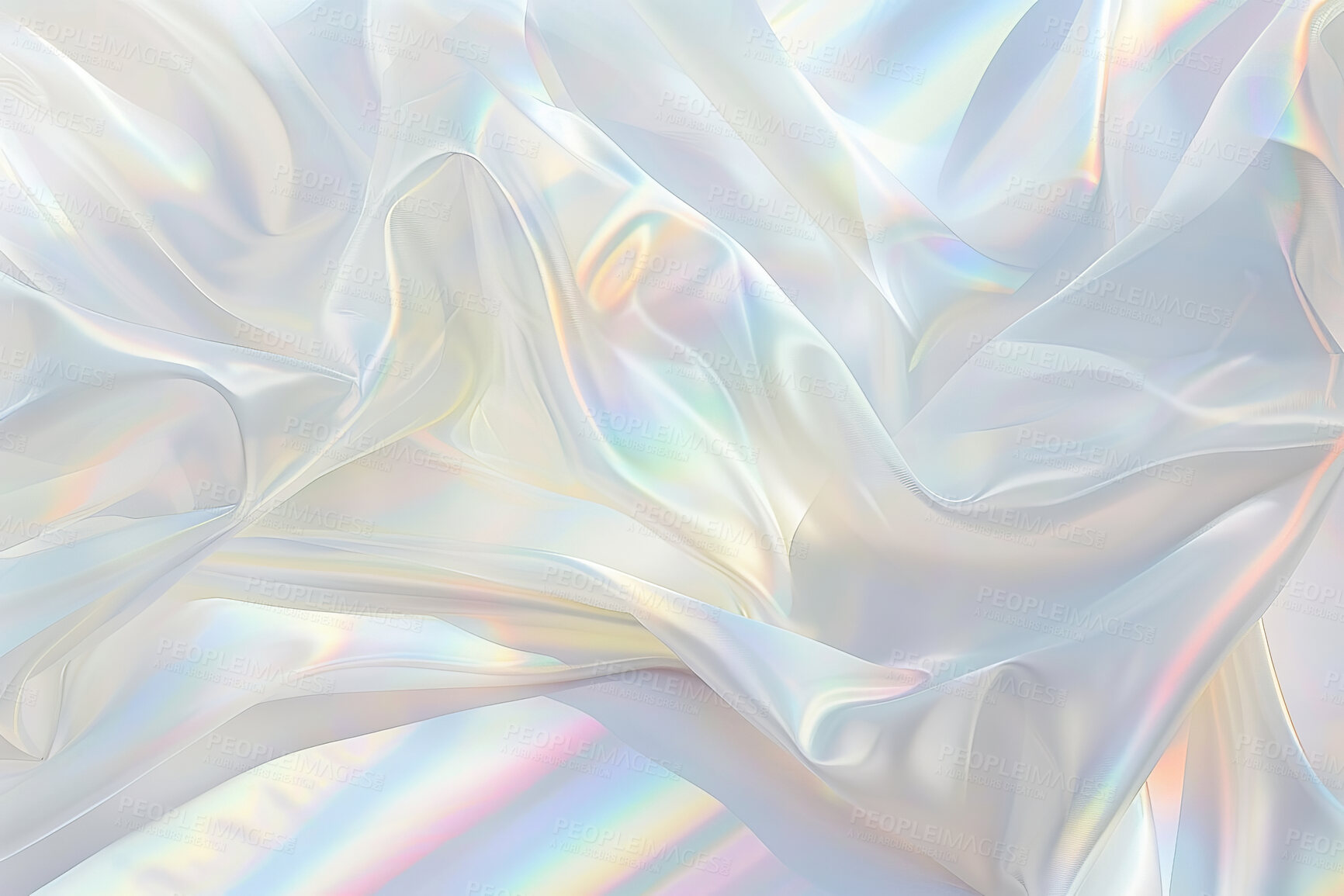 Buy stock photo Color, background and holographic fabric with texture, light and space with pastel neon shine. Pattern, backdrop and cloth with iridescent glow for creative pearl art, wallpaper or futuristic design