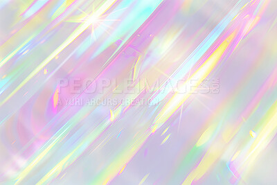 Buy stock photo Holographic, rainbow and abstract for 3d foil, texture and chrome material. Kaleidoscope, iridescent and futuristic and shiny wallpaper with metallic, mermaid and fairy colours for design or creative