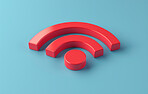 Wifi, 3d symbol and logo with internet, network and pastel blue background for connection. Cyberspace, signal and graphic for communication, online information and data technology for iot innovation