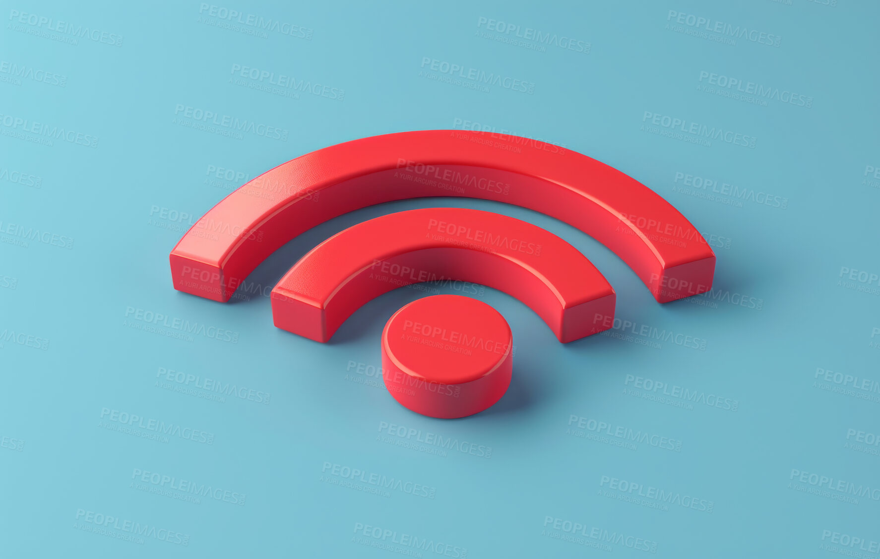 Buy stock photo Wireless, 3d symbol and icon with internet, network and pastel blue background for connection. Cyberspace, signal and graphic for communication, online information and data technology for innovation