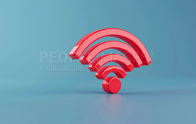 Wifi, 3d graphic and future with internet, network and pastel blue background for connection. Cyberspace, signal and symbol for communication, online information or data technology for iot innovation