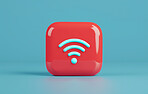 Wifi, 3d render and future with internet, network and pastel blue background for connection. Cyberspace, signal or graphic for communication, online information and data technology for iot innovation