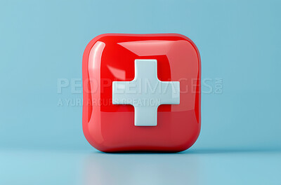 Buy stock photo Healthcare, support symbol and abstract with plus sign for health insurance, service and medicine. Safety, emergency and shape with design for medicare graphic, trust and medical aid security