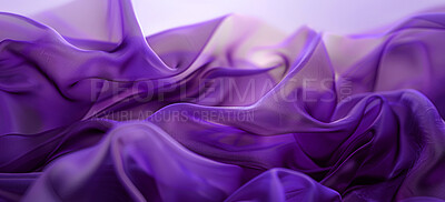 Buy stock photo Fabric, background and purple abstract and wavy, material and cloth for creative design with folds in chiffon silk. Textile, wallpaper or flow for art, synthetic and pattern with delicate texture