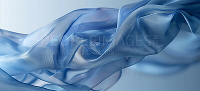 Buy stock photo Abstract, banner and flowing blue pattern for texture, wallpaper or wave as artistic and creative design. Background, color and swirl with fabric, material or textile closeup for fluid backdrop