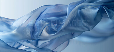 Abstract, banner and flowing blue pattern for texture, wallpaper or wave as artistic and creative design. Background, color and swirl with fabric, material or textile closeup for fluid backdrop