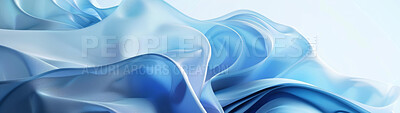 Buy stock photo Abstract, background and flow with blue pattern for texture, wallpaper or wave as artistic and creative design. Banner, swirl and watercolor with fabric, material or textile closeup for backdrop