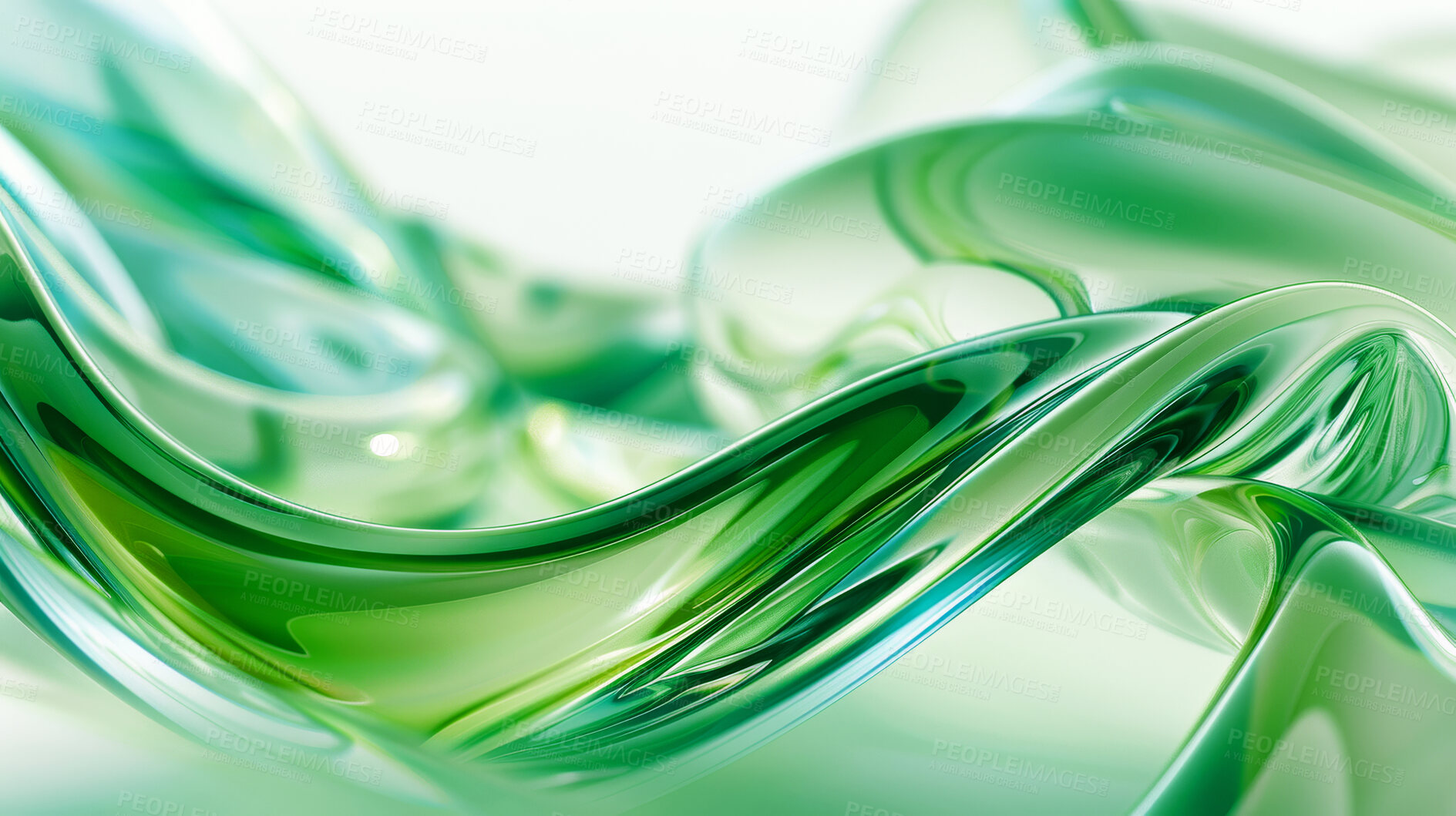 Buy stock photo Graphic, abstract and metallic green wave with color for background, shape and artistic wallpaper. Design, art and texture of fluid with fold to flow for creative, artwork and glossy material