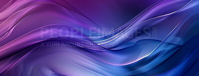 Buy stock photo Neon, color, and flow or pattern of waves for wallpaper, screen saver and banner with purple or blue multicolor. Vaporwave, digital smoke and design for innovation or connection with texture