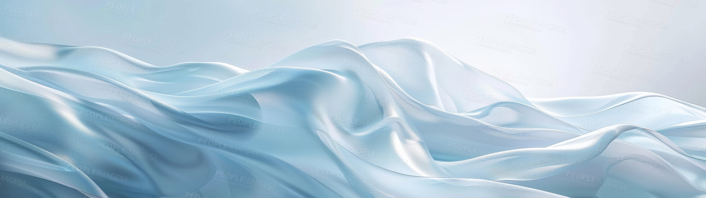 Buy stock photo Abstract, background and wave blue pattern for flow, texture or wallpaper as artistic and creative design. Banner, color and light swirl with fabric, material or textile closeup for fluid backdrop