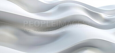 Buy stock photo Abstract, art and wave with whit, background and silk with 3d render for wallpaper or banner. Creative, artistic and design with cloth, ripple or linen for luxurious textile and dynamic graphic