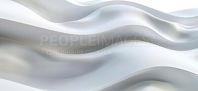 Abstract, art and wave with white, background and silk with 3d render for wallpaper or banner. Creative, artistic and design with cloth, ripple or linen for luxurious textile and dynamic graphic