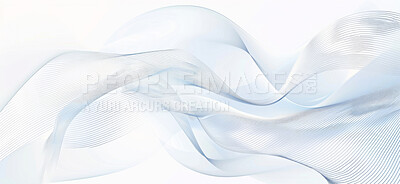 Buy stock photo Wallpaper, wave and design with abstract background for banner with lines, white color and material texture. Creative poster, flow pattern and art cloth with satin fabric, artistic ripple and swirl