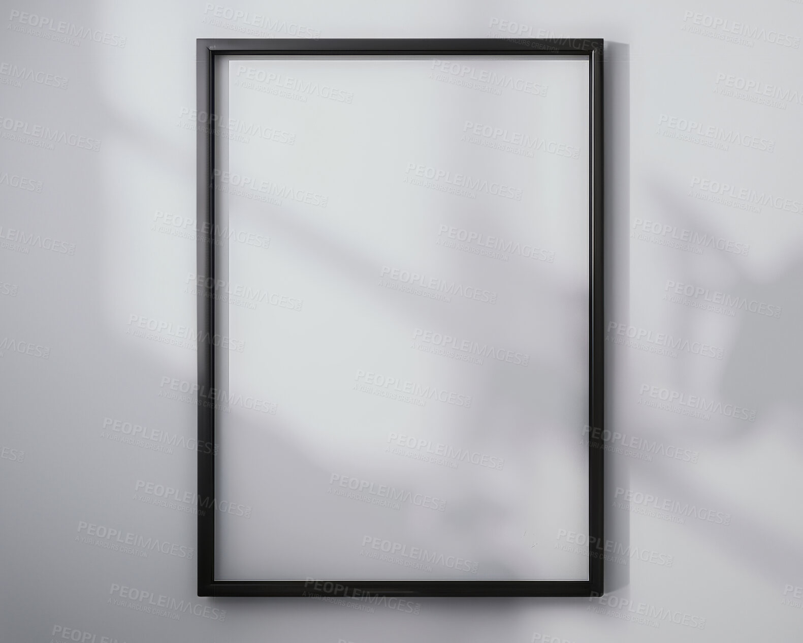 Buy stock photo Black frame, home and blank mockup space with poster, art and canvas for gallery or house. Paper, design and wall for minimalist interior decor while moving to new real estate with room decoration