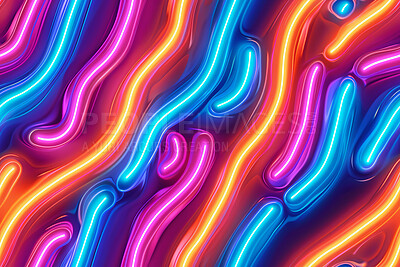 Color, neon lines and retro for illustration with wave, pattern and glow on liquid in spectrum. Creativity, light and multicolor textures with iridescent shine on geometric flow for psychedelic swirl