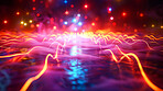 Light, lines or sound waves with color or bokeh, cyber network or energy with streak, neon and abstract. Techno, radio and glow for audio frequency, vibration and electronic with disco and waveform