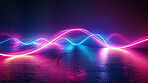 Lights, abstract art and waves with color, glow and creativity with texture and pattern with energy. Empty, shine and lines with spark and mystery with dark background, futuristic and graphic design