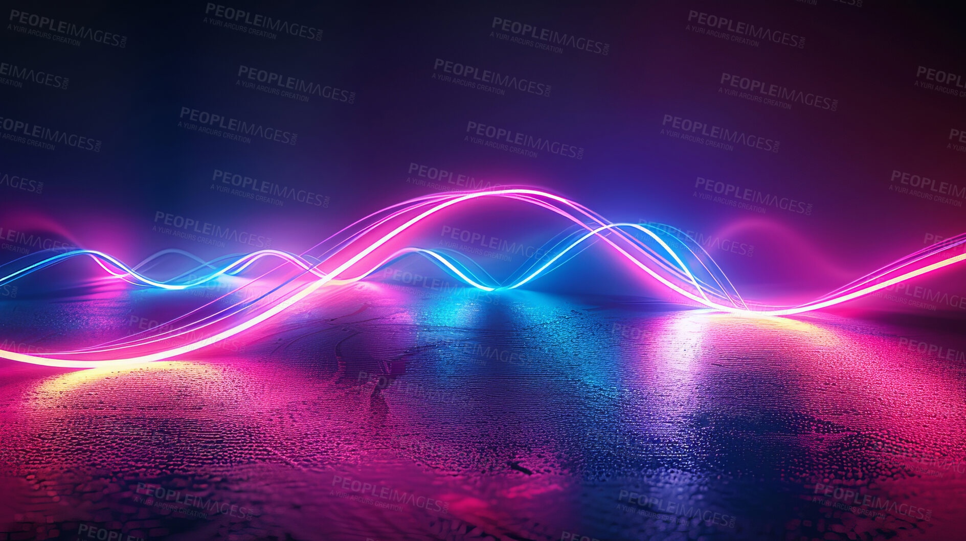 Buy stock photo Lights, abstract art and waves with color, glow and creativity with texture and pattern with energy. Empty, shine and lines with spark and mystery with dark background, futuristic and graphic design