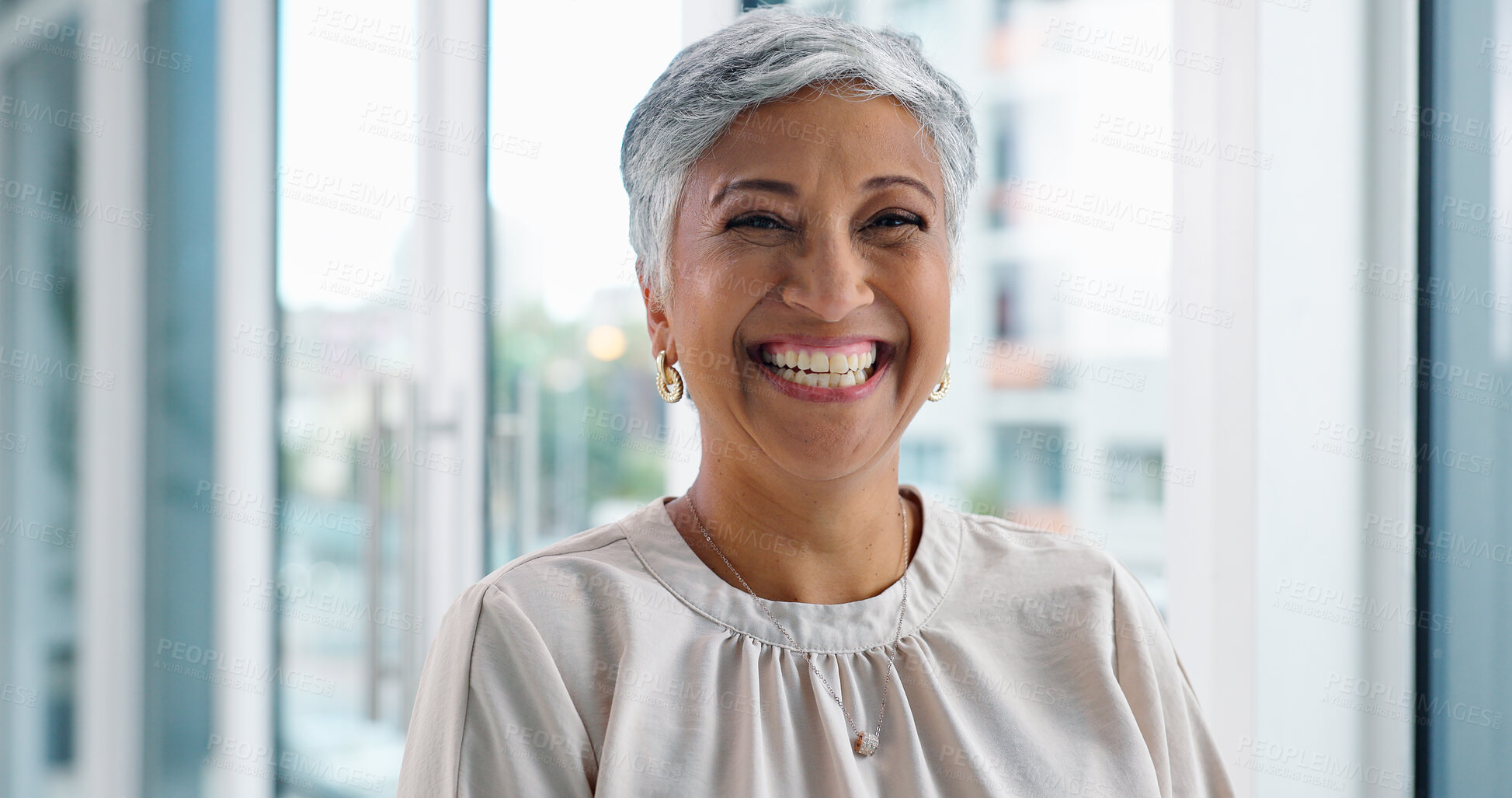 Buy stock photo Corporate, business and face of senior woman in office with confidence, pride and positive attitude. Professional, consultant and portrait of worker for career, job and working in modern building