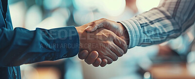 Business people, meeting and shaking hands for introduction, hello and b2b agreement or collaboration in office. Creative graphic designer, clients or employer with handshake for project consultation
