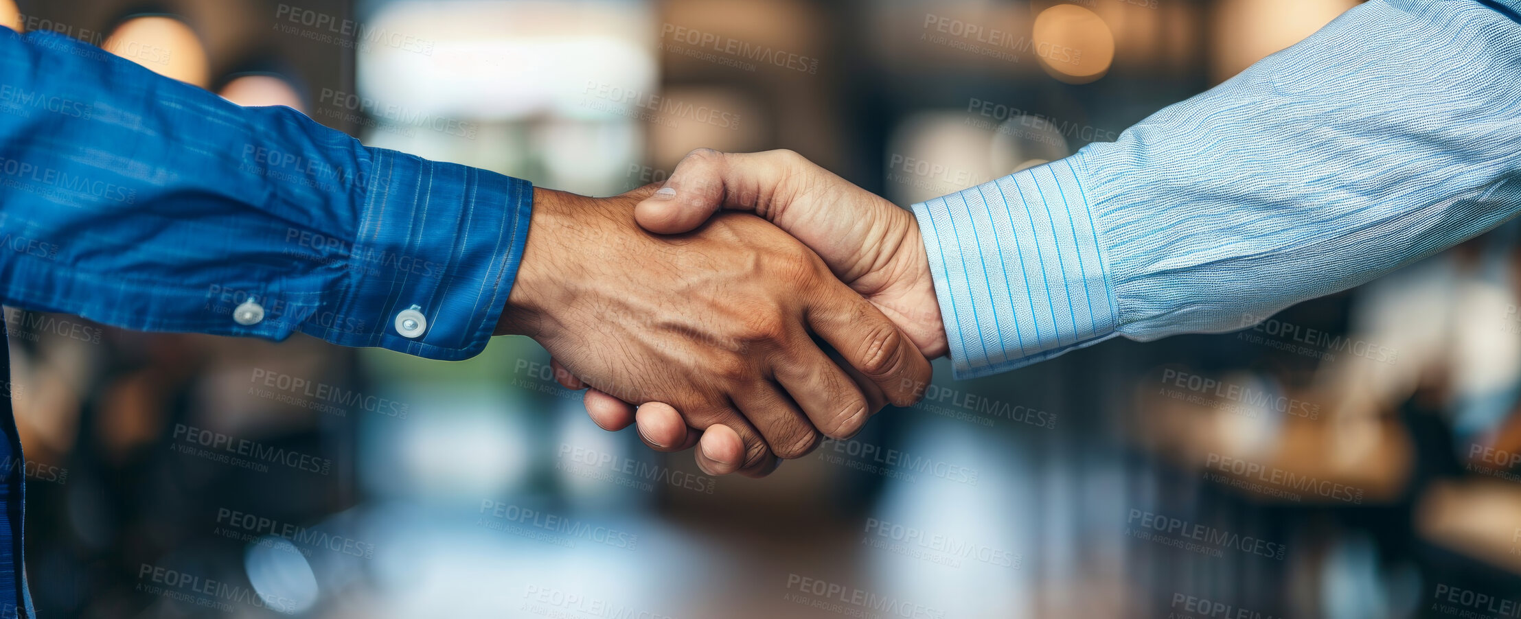 Buy stock photo Business people, meeting and shaking hands in cafe for introduction, hello and b2b agreement. Entrepreneur and investor handshake in startup partnership or consultation for advice on restaurant sales