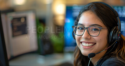 Customer service, portrait and Asian woman consultant in office for crm, contact us or online consultation. Smile, headset and female technical support, call center or telemarketing agent for career.