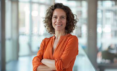 Office, work and portrait of woman with arms crossed for career, pride and job at design agency. Creative director, smile and face with happiness for workplace, joy and positivity at company