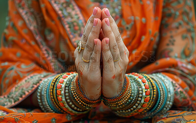 Hands, hope and prayer with Muslim person at mosque closeup for culture, tradition or belief in Allah. Islam, faith or worship with devoted Arab adult praying to god for miracle, praise or trust