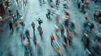 Busy, motion blur and business people in city for commuting to work in rush hour at subway. Travel, speed and group of employees outdoor in urban town for walk at train station for public transport.
