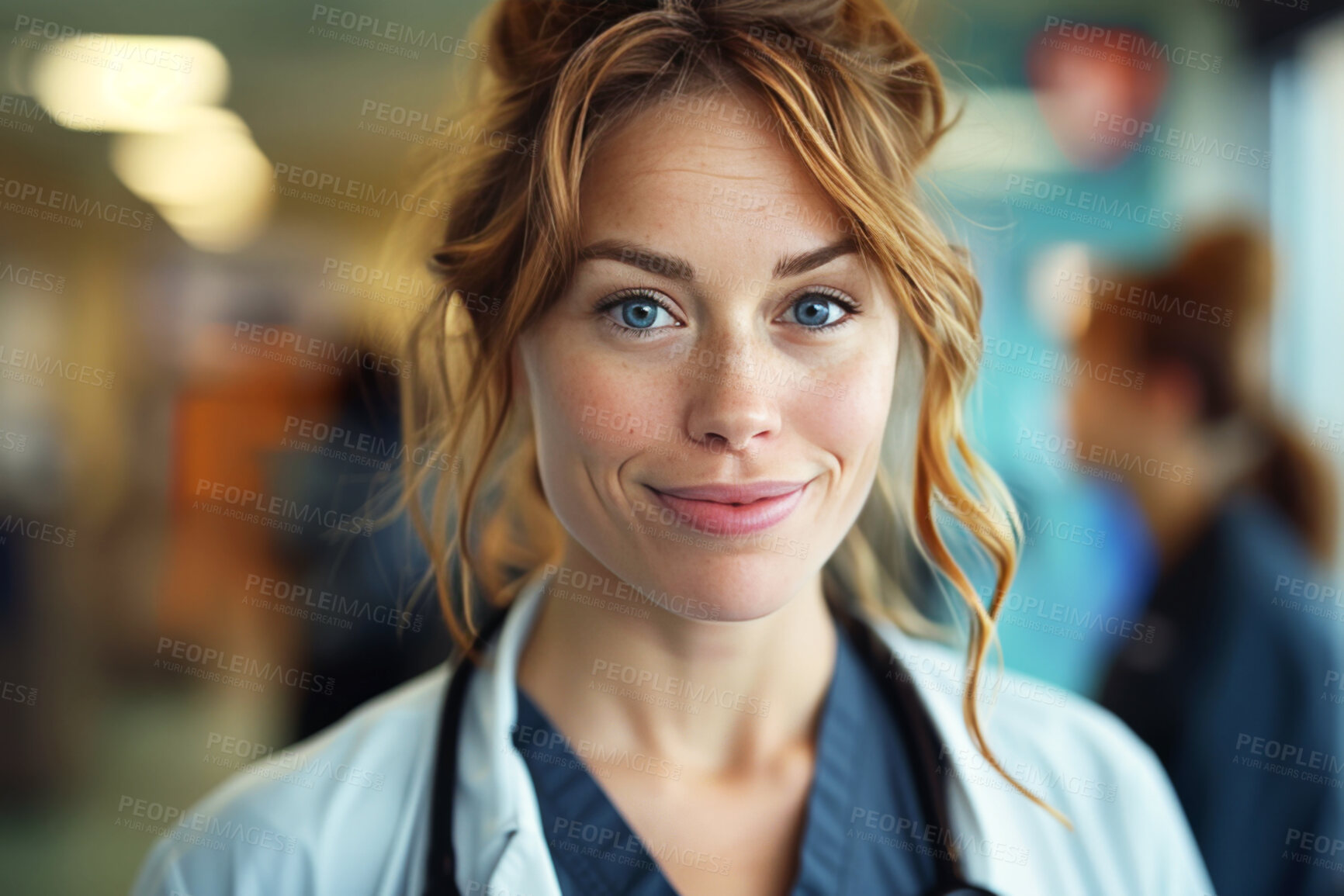 Buy stock photo Face, woman and doctor with health professional at hospital, expert with advice or integrity for medical care. Specialist, physician and healthcare portrait, career pride and plastic surgeon in Miami