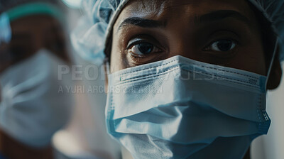 Medical, mask and portrait of surgeon with stress in healthcare, clinic or nurse with anxiety for patient. Hospital, insurance and trust in doctor for surgery transplant, operation or emergency care