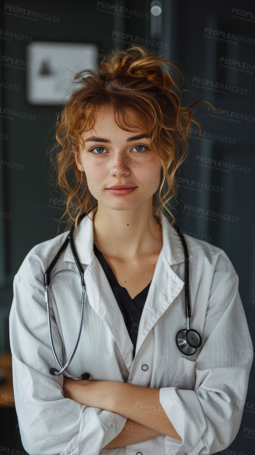 Buy stock photo Woman, doctor and portrait for healthcare with arms crossed, medical industry and integrity with care and support. Confidence, specialist and orthopedic surgeon with help at clinic in Germany