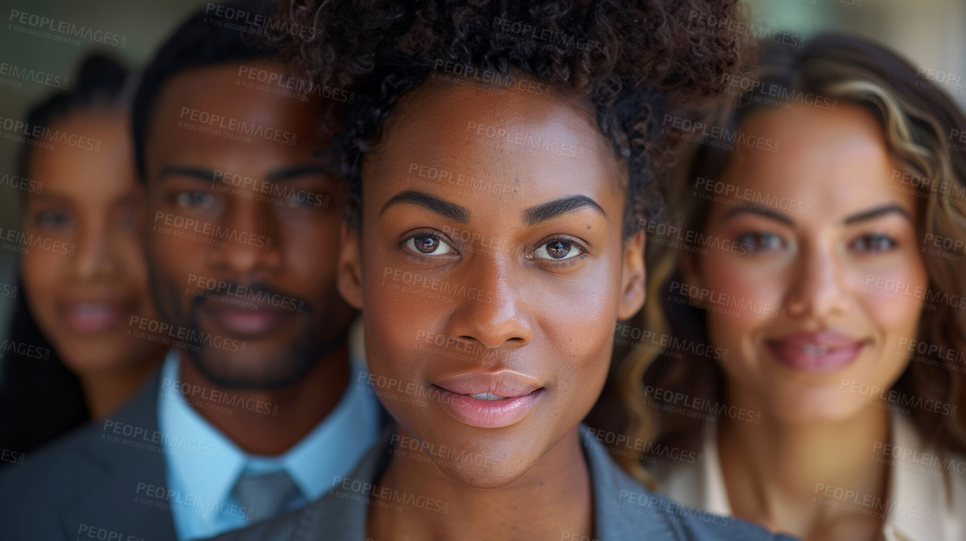 Buy stock photo Smile, partnership and portrait of black woman in office for team building, management and support. Business people, professional and diversity with pride for leadership, collaboration and commitment