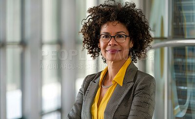 Black woman, portrait and confident employee in office, lawyer and work pride at law firm. Female person, entrepreneur and glasses for professional, startup company and career opportunity in Brazil