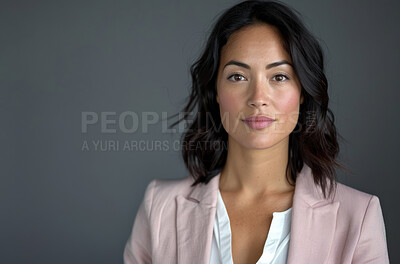 Woman, portrait and confident employee in studio, lawyer and pride on gray background. Female person, entrepreneur and mockup space for professional, attorney and career opportunity in Italy law firm