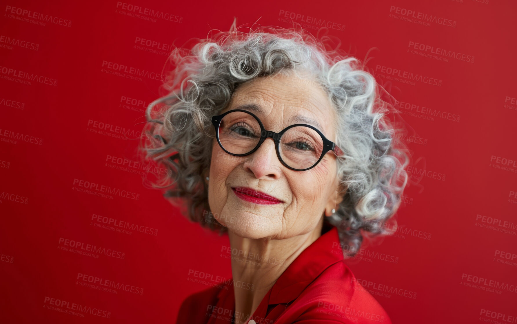 Buy stock photo Senior, studio and portrait of business woman for face of corporate company, professional and ceo of law firm. Female entrepreneur of startup legal agency, isolated and red background for power.