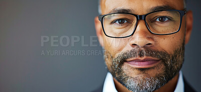 Business, mature and portrait of man in studio for professional career, corporate culture and happy. Senior person, entrepreneur or ceo of lawyer firm or company, confident and proud with mockup.