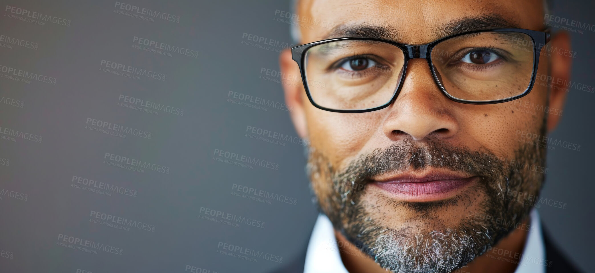 Buy stock photo Business, mature and portrait of man in studio for professional career, corporate culture and happy. Senior person, entrepreneur or ceo of lawyer firm or company, confident and proud with mockup.