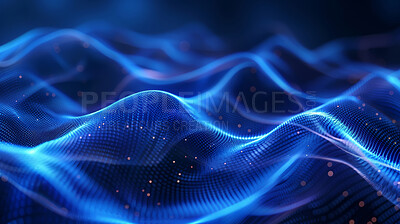 Blue, sound wave and futuristic with wallpaper, texture and modern fiber with abstract, shape and motion. Empty, design and cyber security with dynamic, network and curve with coding and connection