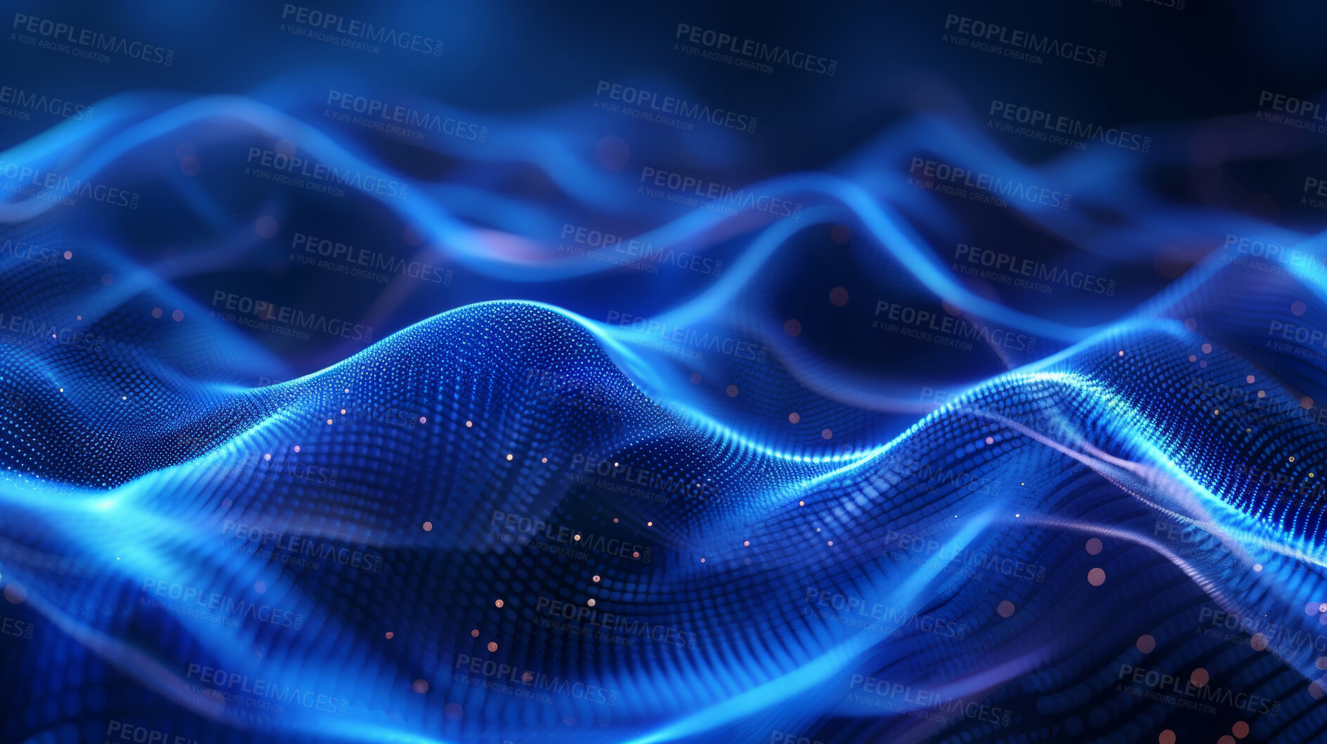 Buy stock photo Blue, sound wave and futuristic with wallpaper, texture and modern fiber with abstract, shape and motion. Empty, design and cyber security with dynamic, network and curve with coding and connection