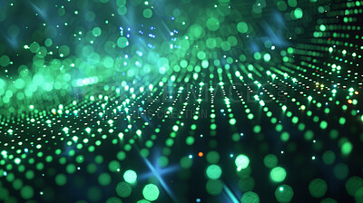 Buy stock photo Network, connection and digital transformation for electronic server with database, bokeh effect. Abstract background of speed, light and neon green pattern for cloud computing and futuristic wave