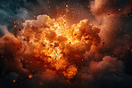 Fire, abstract and inferno for danger, destruction and burning energy with smoke. Explosion, fireball and thermal glow with orange flare, background or fuel for hell flame or chaos disaster wallpaper