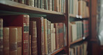 Library, books and shelf of knowledge, information and resources at university or college. Archive, academy and bookcase for public access at school, textbooks and research on literature at campus