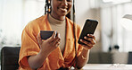 Woman, credit card and hands with phone for online shopping, payment or fintech savings at home. Closeup, mobile banking and finance for sales, password and code for ecommerce to upgrade subscription