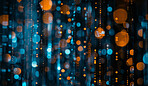 Bokeh, abstract and background with texture, design and tech for connection of data pattern. Light, defocused blur and backdrop with illustration for futuristic dots, glitter or glow of magic circle